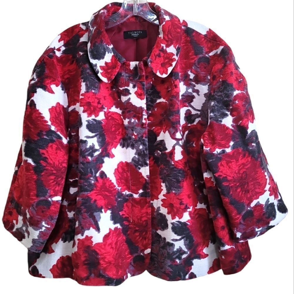 Talbots Red Gray Multicolored 3/4 Sleeve Jacket Sz Large
